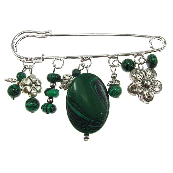 Brosa ac de siguranta supradimensionat cu malachit, GlamBazaar