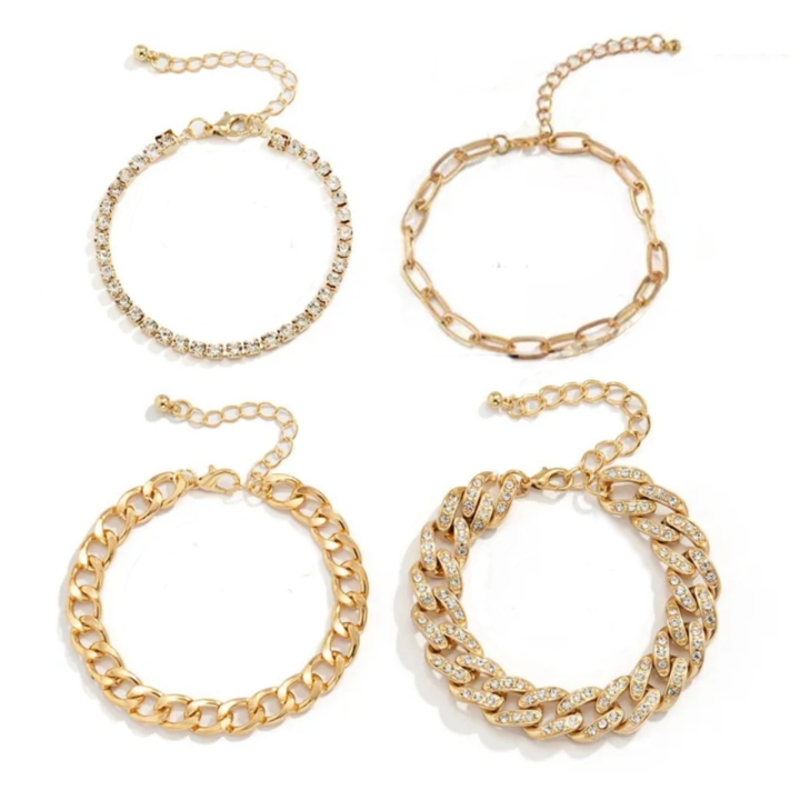 4db karkötő készlet, állítható, unisex, Nevermore, Arany, 16 cm