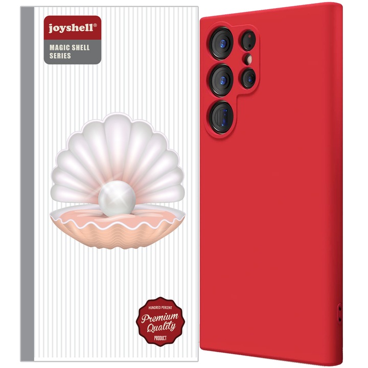 Калъф Joyshell за Samsung Galaxy S24 Ultra, мек силикон с вътрешност от микрофибър, защита на камерата, червен