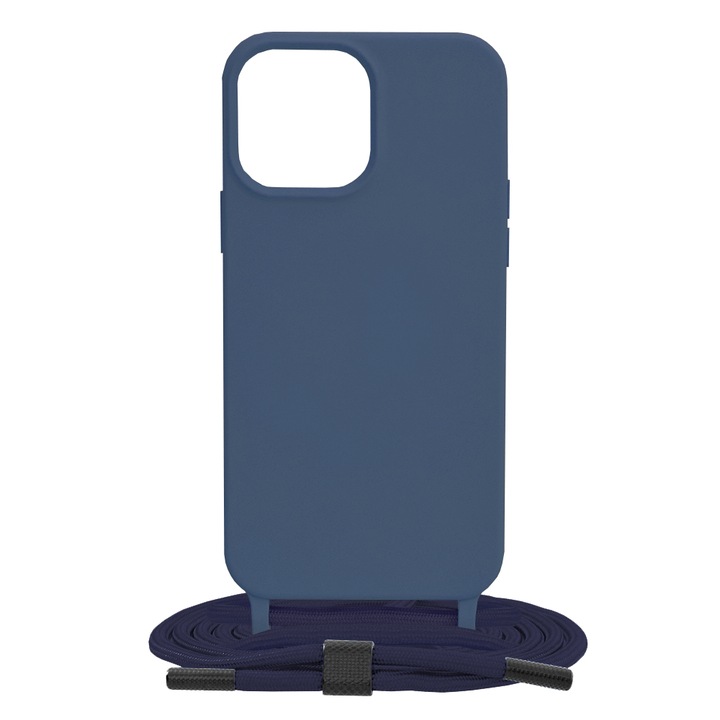 Husa din silicon cu snur pentru iPhone 13 Pro Max, Atlantic Crossbody Lanyard - Albastru