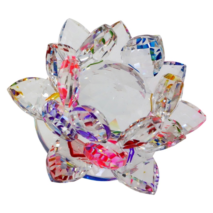Kristály dekoráció Lótusz, Tavirózsa, Feng Shui, Harmónia, Egyensúly, 8 cm, Többszínű