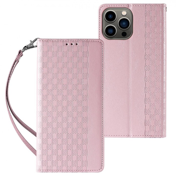 Magnet Strap iPhone 13 Pro Max Pouch Wallet + Mini Lanyard Pendant Pink telefontok