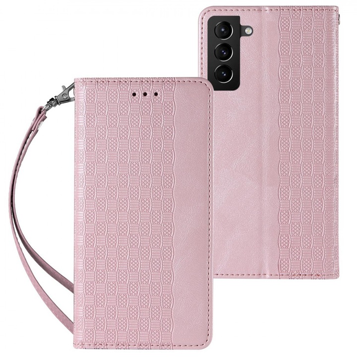 Magnet Strap Samsung Galaxy S22 + (S22 Plus) Pouch Wallet + Mini Lanyard Pendant Pink telefontok