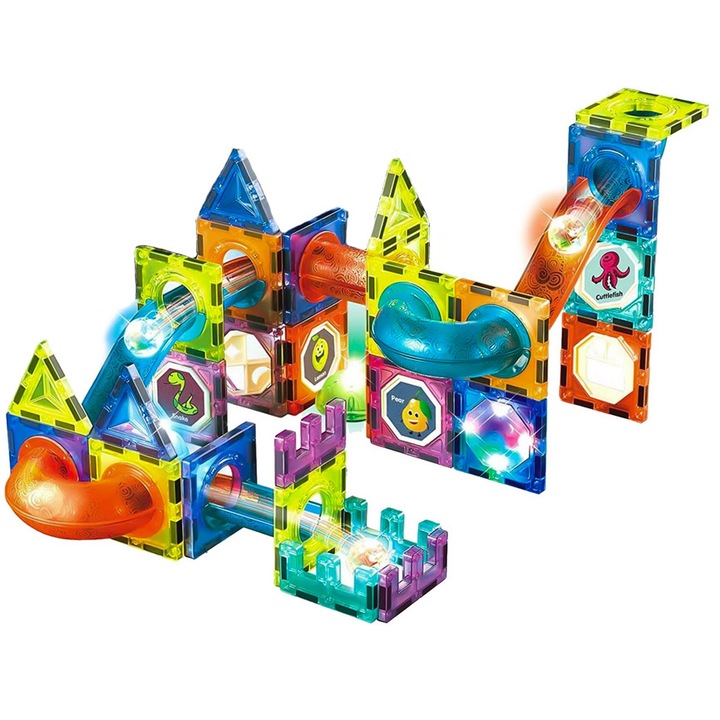 Soltoy 75 oktató és kreatív mágneses építőelemből álló fénykészlet gyerekeknek, fénymágneses blokkok, számos építési lehetőség