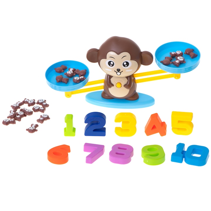 Easy - Interaktív, oktató és készségfejlesztő matematikai majom figurás mérleg játék – figurákkal, kártyákkal, számokkal