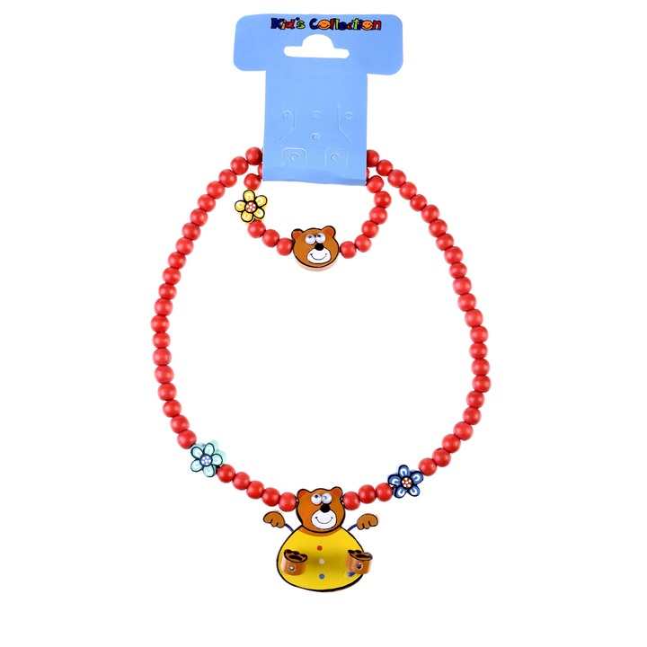 Комплект от 2 колие и гривна, Gloria Maris, Bear6789 Red, Един размер