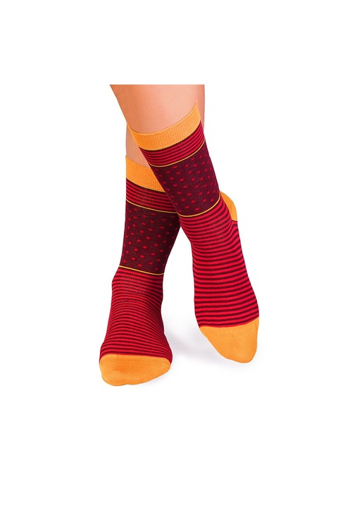 Sosete bambus FINE BAMBOO cu buline si dungi rosu visiniu