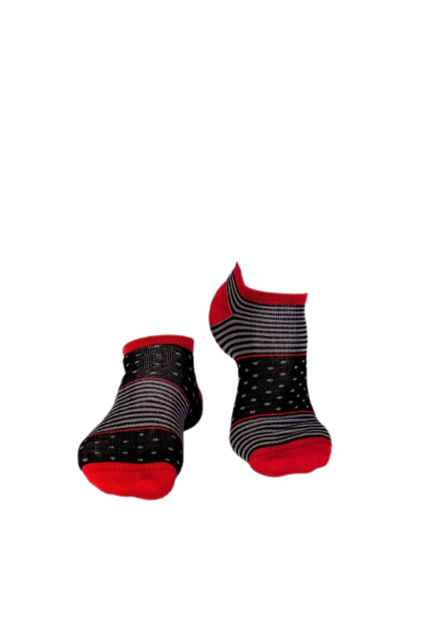 Къси бамбукови чорапи FINE BAMBOO на точки и черно сиво райе