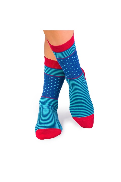 Sosete bambus FINE BAMBOO cu buline si dungi albastru turcoaz