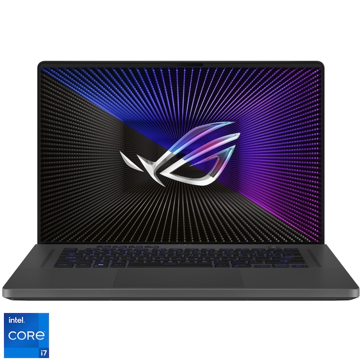 Laptop Gaming ASUS ROG Zephyrus G16 GU603ZU cu procesor Intel® Core™ i7-12700H pana la 4.70 GHz, 16", Full HD+, IPS, 165Hz, 16GB DDR4, 512GB SSD, NVIDIA® GeForce RTX™ 4050 6GB GDDR6, No OS, Eclipse Gray