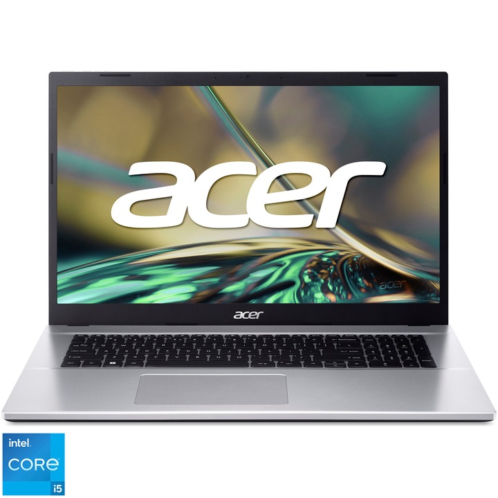 Laptop Acer Aspire 3 A317-54 cu procesor Intel® Core™ i5-1235U pana la 4.40 GHz, 17.3", Full HD, IPS, 8GB, 512GB SSD, Intel® Iris® Xe Graphics, No OS, Silver