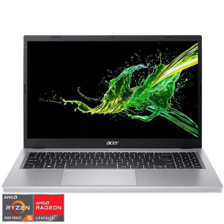 Acer Aspire A315 15.6" FullHD laptop, AMD Ryzen 5 7520U, 8GB RAM, 512GB SSD, Radeon Graphics, EFI Shell, Magyar billentyűzet, Ezüst