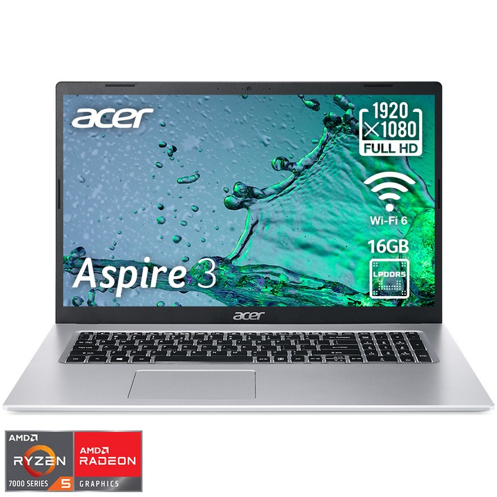 Лаптоп Acer Aspire 3 A315-24P, AMD Ryzen™ 5 7520U, 15,6", Full HD, RAM 16GB, 512GB SSD, AMD Radeon™ Graphics, No OS, Silver