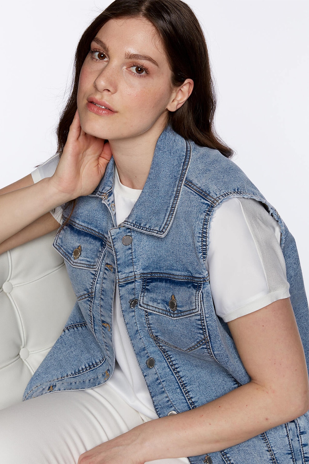 Trench In Denim Stretch Fiorella Rubino - Con Spilla A Fiore, Taglia Curvy, Primavera/Estate 2025