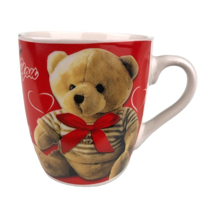 Cana cu inimi, ursuleti, flori si text "I love you", ceramica, 150 ml, 7X8 cm, M3