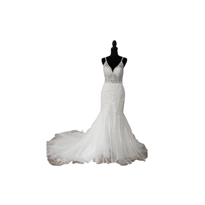 Rochie de mireasa Chris tip sirena, Alb, Ivoire, 36-38 EU