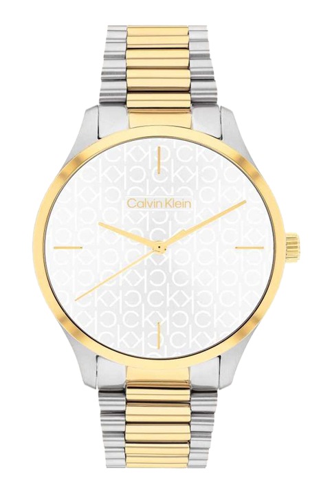 CALVIN KLEIN, Унисекс часовник от неръждаема стомана с двуцветен дизайн, Сребрист, Златист