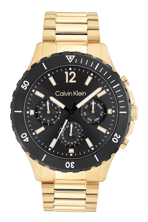 CALVIN KLEIN, Часовник от неръждаема стомана с хронограф и лого, Златист