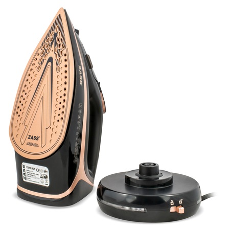 Fier de calcat cu abur 2 in 1 Zass A 20, 2600W, Jet de abur 140 g/min, talpa ceramica, rezervor apa 300 ml, termostat reglabil, Negru