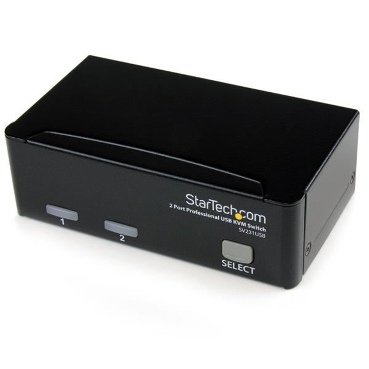 Превключвател, Startech, 2 PC USB KVM превключвател (SV231USBGB), черен