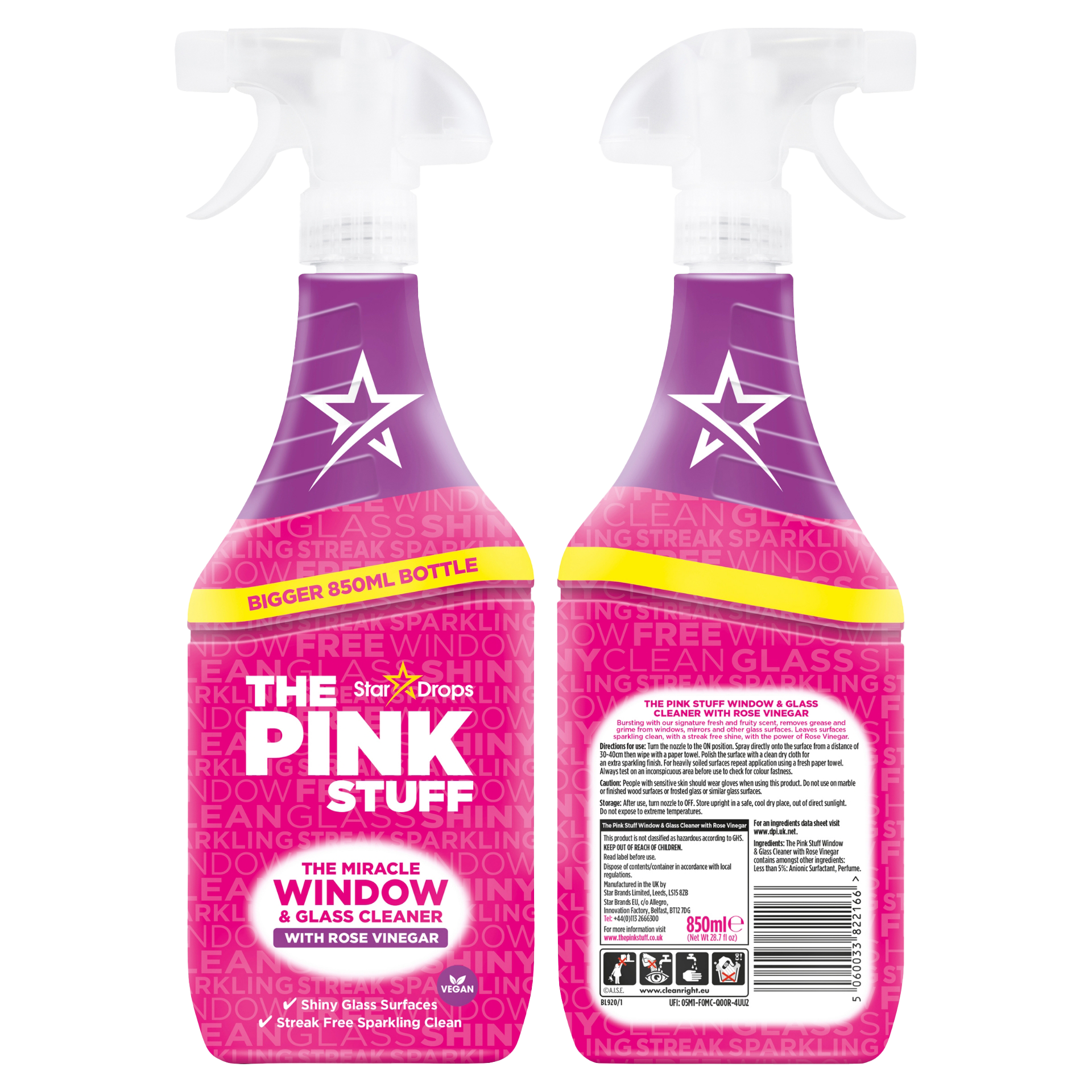 Spray de curatare pentru geamuri si sticla, 850ml The Pink Stuff 100%  Original
