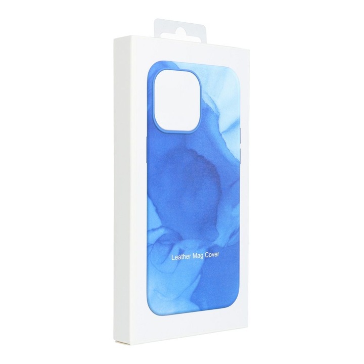 Husă Leather Mag G-Tech, Albastru, compatibilă cu MagSafe, pentru iPhone 12 Pro Max, dimensiuni 10x15x22cm
