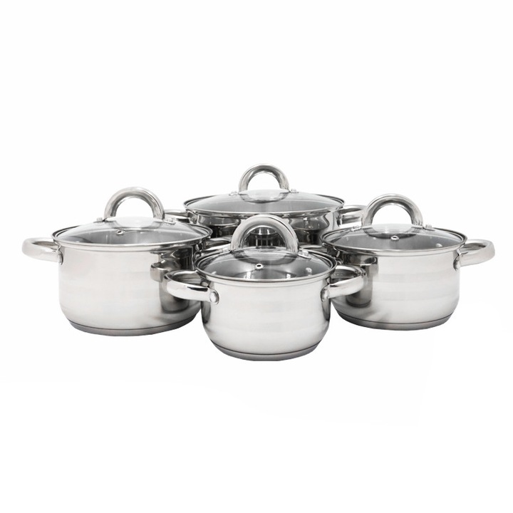 Set de oale cu capace, Topfann, Inox, 8 piese, Argintiu