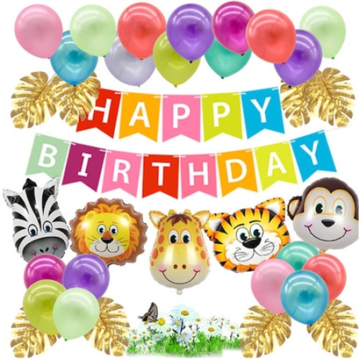 Születésnapi lufi készlet, 36 db, Állatok, Többszínű