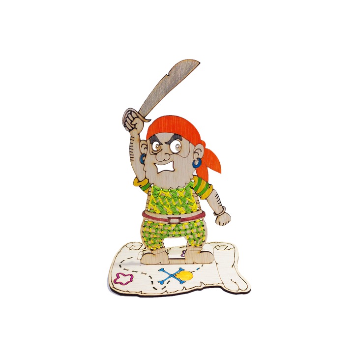 Set creativ, Pirat, pentru cusut, din placaj, 24x15 cm