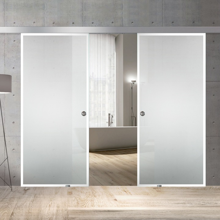 Usa culisanta Boss ® Duo model Confort alb, 2x90x215 cm, sticla mata securizata, glisanta in ambele directii