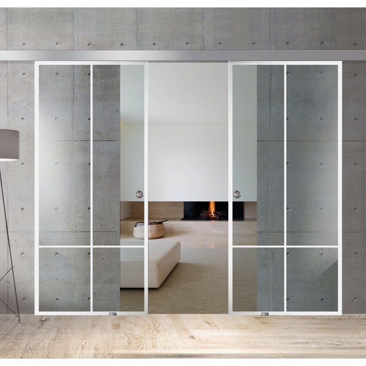 Usa culisanta Boss ® Duo model Club alb, 2x85x215 cm, sticla clara securizata, glisanta in ambele directii