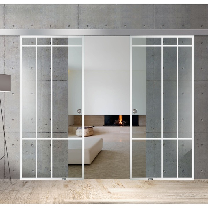 Usa culisanta Boss ® Duo model Event alb, 2x85x215 cm, sticla clara securizata, glisanta in ambele directii