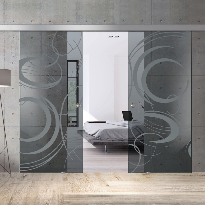 Usa culisanta Boss ® Duo model Maestro incolor, 60+60x215 cm, sticla gri securizata, glisanta in ambele directii