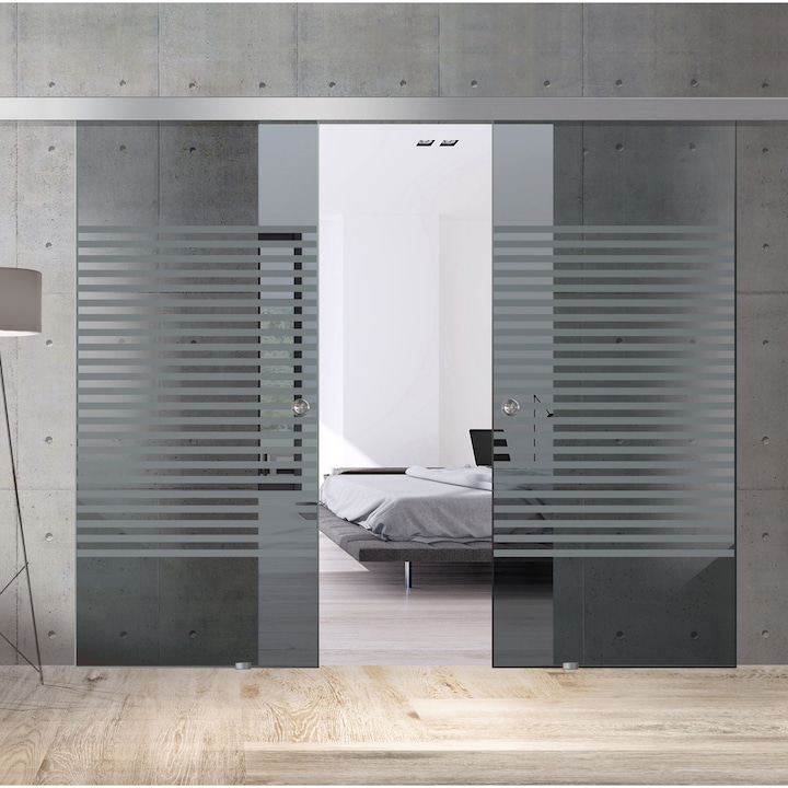 Usa glisant Boss ® Duo model Bali incolor, 60+60x215 cm, sticla gri securizata, culisanta in ambele directii