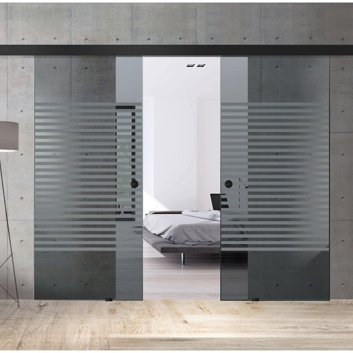 Usa culisanta Boss ® Duo Black model Bali incolor, 90+90x215 cm, sticla gri securizata, glisanta in ambele directii