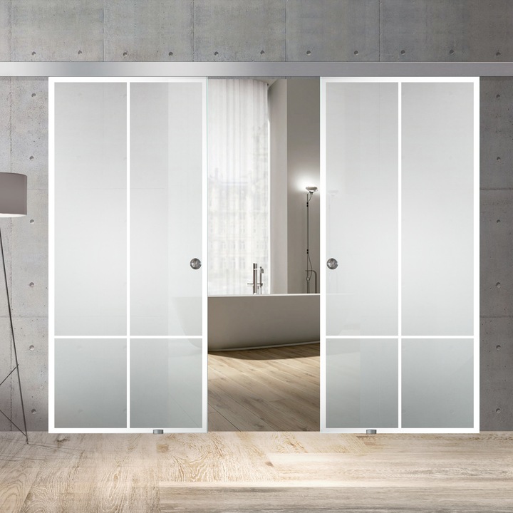 Usa culisanta Boss ® Duo model Club alb, 2x90x215 cm, sticla mata securizata, glisanta in ambele directii