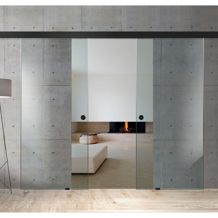 Usa culisanta Boss ® Duo Black, 85+85x215 cm, sticla clara securizata, glisanta in ambele directii