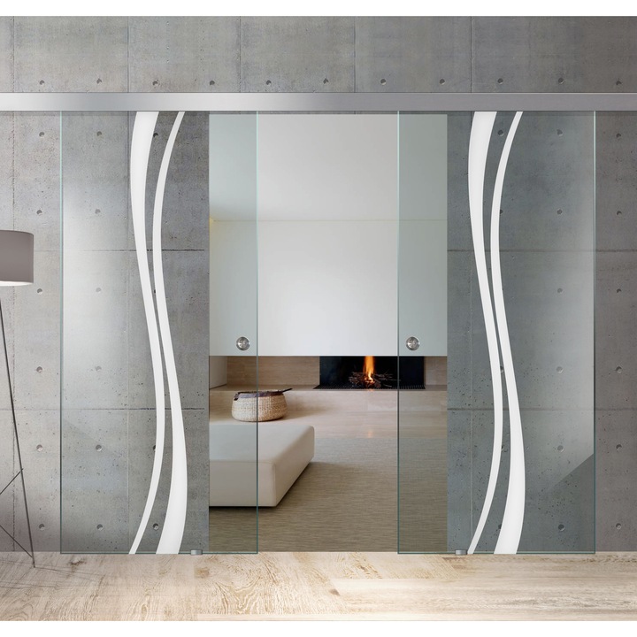 Usa culisanta Boss ® Duo model Play alb, 95+95x215 cm, sticla clara securizata, glisanta in ambele directii