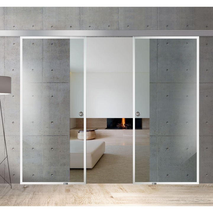 Usa culisanta Boss ® Duo model Confort alb, 2x85x215 cm, sticla clara securizata, glisanta in ambele directii