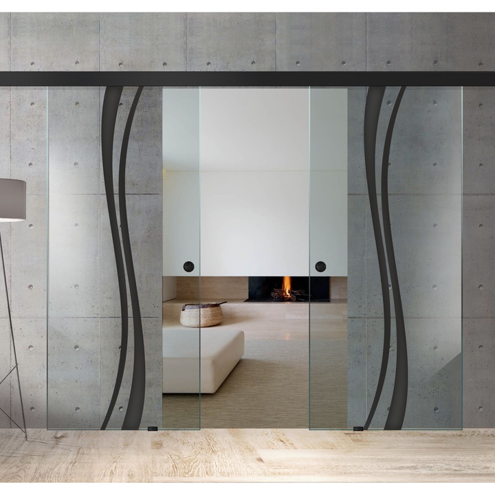 Usa culisanta Boss ® Duo Black model Play negru, 85+85x215 cm, sticla clara securizata, glisanta in ambele directii