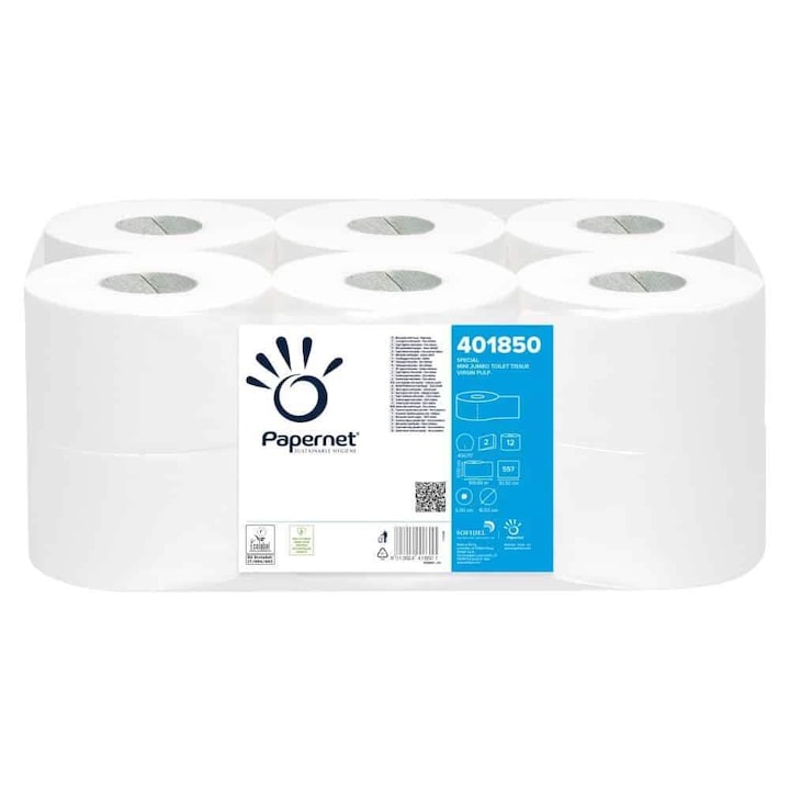 Papernet WC-papír tekercsek Mini Ecolabel cellulózból, 2 rétegű, 170 m, 12 tekercs/Bax