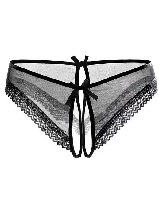 Chiloti sexy dama, Dantela/Plasa/Poliester, Negru, Negru