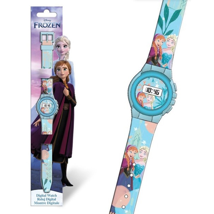 Ceas digital Disney Frozen, Euroswan, Plastic, 29 cm, Albastru