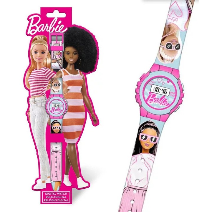 Детски часовник Barbie, Дигитален, 29 x 9.5 cm, Розов