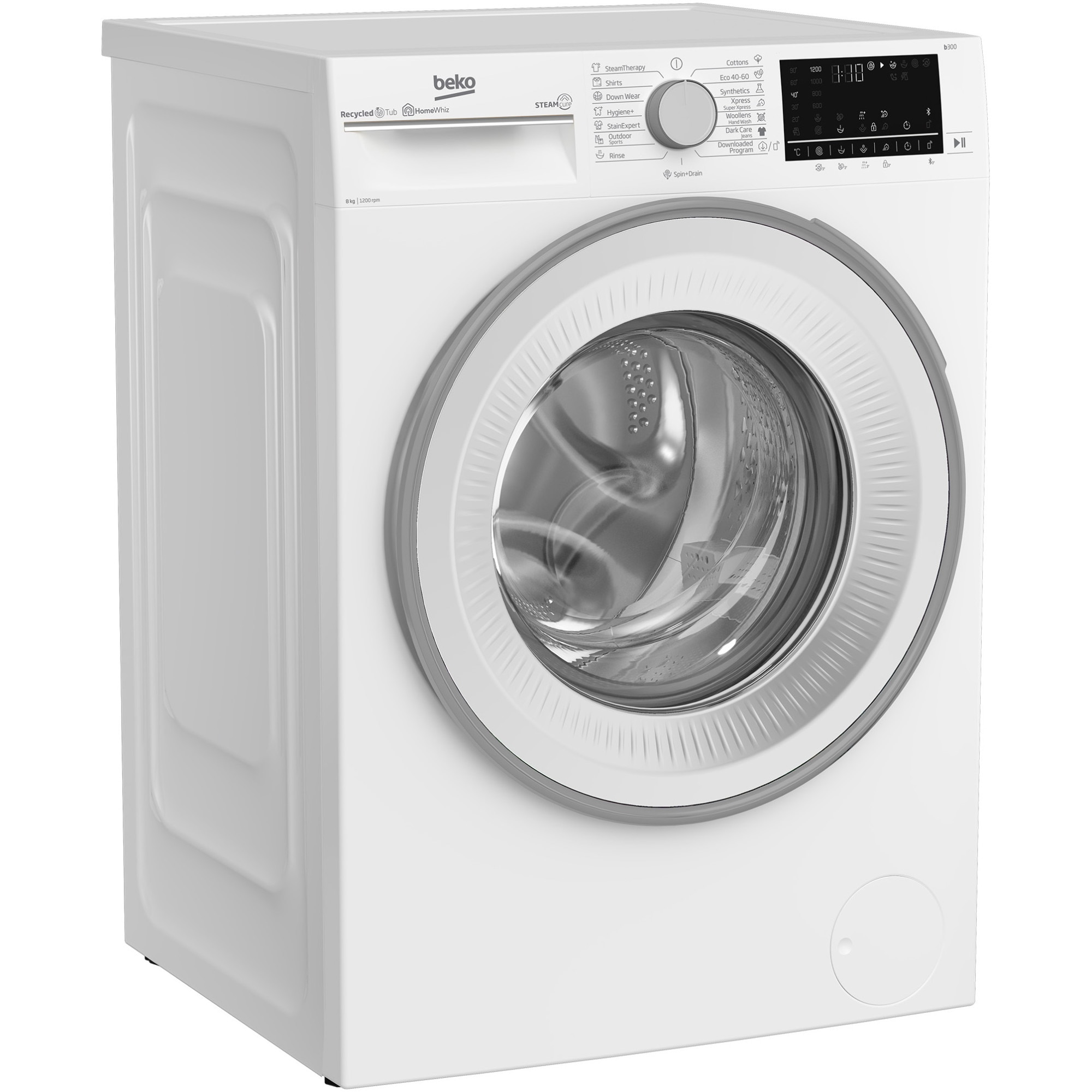 Masina de spalat rufe Beko B3WFU58215W, 8 kg, 1200 rpm, Clasa A, Recycled Tub, Homewiz Remote Control, SteamCure, Motor ProSmart Inverter, AddXtra, Hygiene+ cu SteamCure, Alb