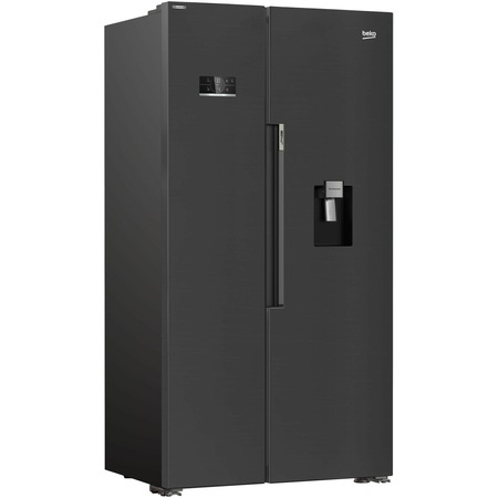 Side by side Beko GN163241DXBRN, 576 l, NeoFrost Dual Cooling, HarvestFresh, Everfresh+, Clasa E, Compresor inverter, Slim tank water dispenser, Twist Ice Maker, H 179 cm, Dark Inox