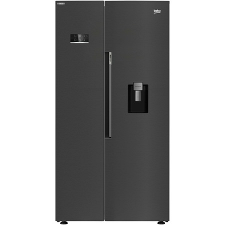 Side by side Beko GN163241DXBRN, 576 l, NeoFrost Dual Cooling, HarvestFresh, Everfresh+, Clasa E, Compresor inverter, Slim tank water dispenser, Twist Ice Maker, H 179 cm, Dark Inox