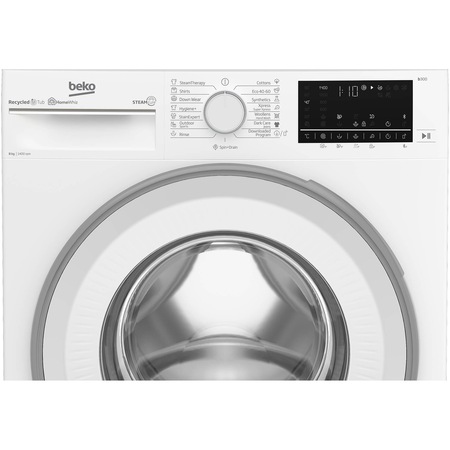 Пералня Beko B3WFU58415W, 8 кг, 1400 RPM, рециклирана вана, дистанционно управление Homewiz, клас A, инверторен мотор ProSmart, AddXtra, хигиена+ със SteamCure, чекмедже за перилен препарат AutoClean, Fast+, бял