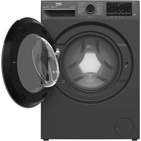 Пералня Beko B5WFU58415M, 8 кг, 1400 RPM, рециклирана вана, дистанционно управление Homewiz, клас A, инверторен мотор ProSmart, AddXtra, хигиена+ със SteamCure, чекмедже за перилен препарат AutoClean, Fast+, антрацит