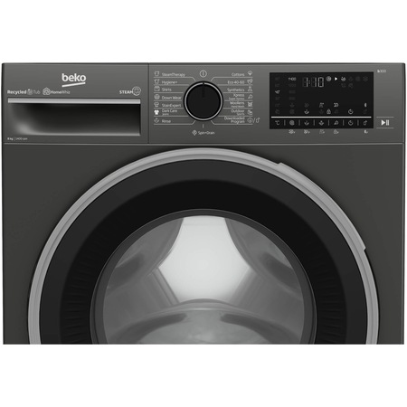 Пералня Beko B5WFU58415M, 8 кг, 1400 RPM, рециклирана вана, дистанционно управление Homewiz, клас A, инверторен мотор ProSmart, AddXtra, хигиена+ със SteamCure, чекмедже за перилен препарат AutoClean, Fast+, антрацит